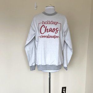 Holiday Chaos Women's Long Sleeved Gray Sweatshirt Exposed Seams Size Small